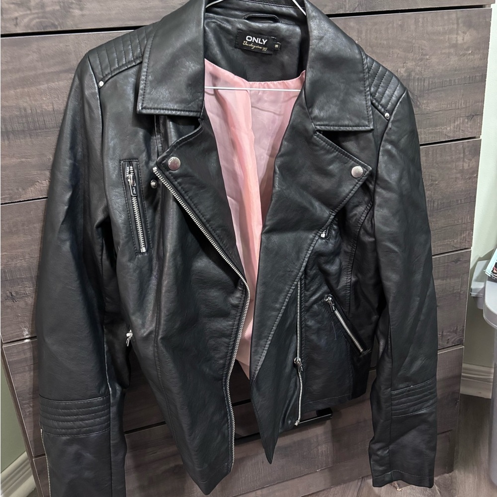 Only Black Biker Jacket with Pink Lining